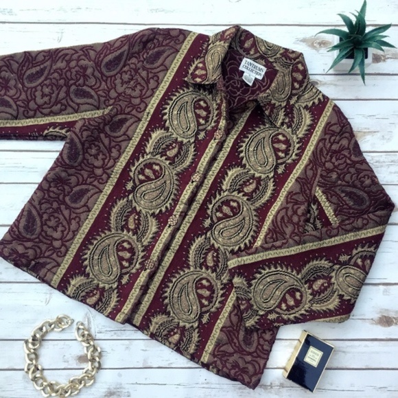 Tantrums Jackets & Blazers - Red and Gold Art To Wear BOHO Jacket by Tantrums